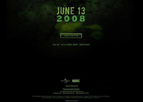 Aspecto de la web de The Incredible Hulk